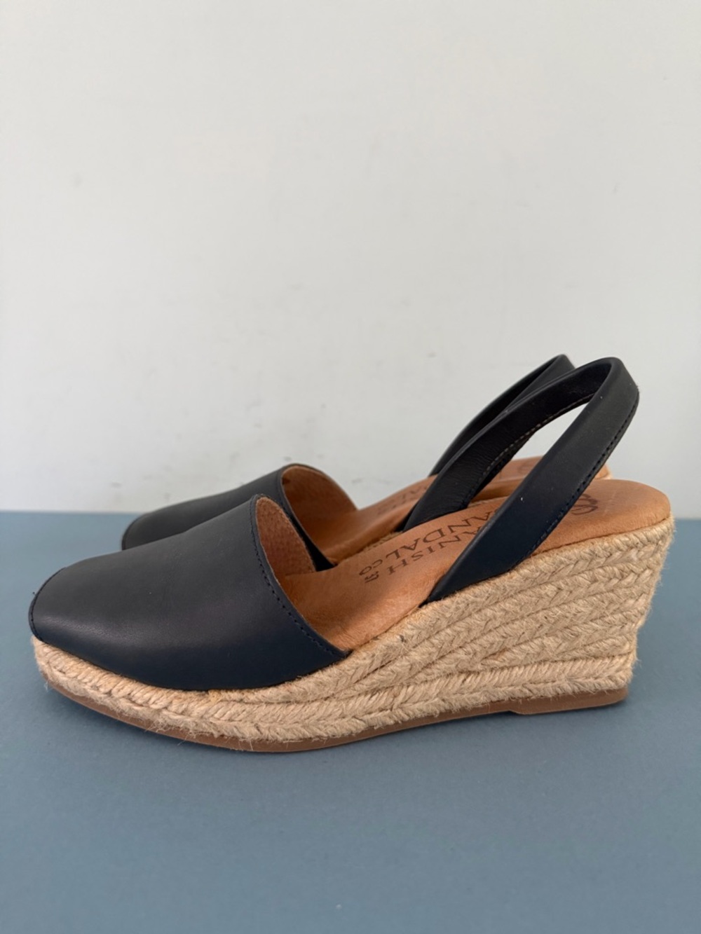 Spanish Sandal Co Navy Blue Espadrille Wedge Slingback Sandals - Picture 6 of 10